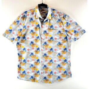 johnnie-O Mens Button Up Shirt Gray Hangin Out Franklin Tropical Camp Boho Large